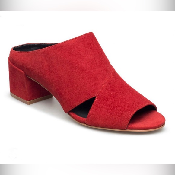 REBECCA MINKOFF Ingrid Red Suede Open Toe Slip On Heels Sandals Mules Sz 8 M - Picture 15 of 15
